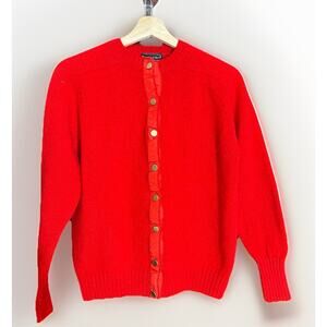 VTG Preswick & Moore Shetland Wool Cardigan Red Scotland Size 40 Grandpa Cottage